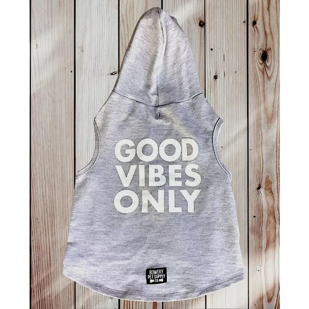 Bowery Pet Supply Dog Hoodie Good Vibes Only Gray 8/Medium Cute